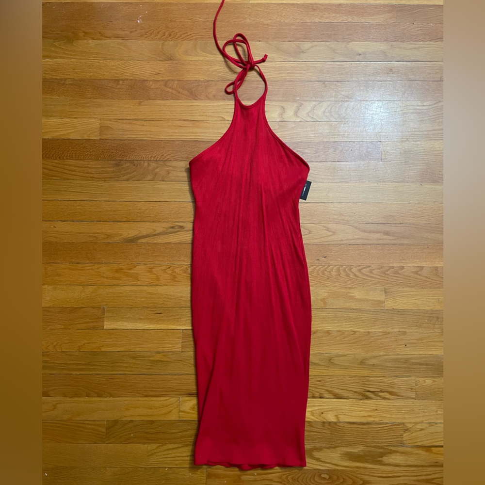 Fashion Nova Red Pleated Halter Gown